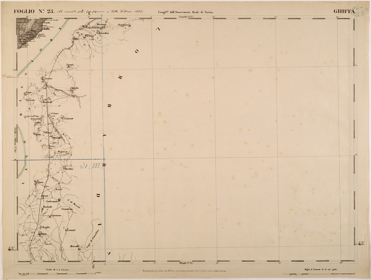 (N:27653) CARTA TOPOGRAFICA DEGLI STATI IN TERRAFERMA DI S. M. IL RE DI SARDEGNA FOGLIO 25 GHIFFA
 (SE001396) Carte e stampe antiche: riproduzione a colori su carta (formato A1)