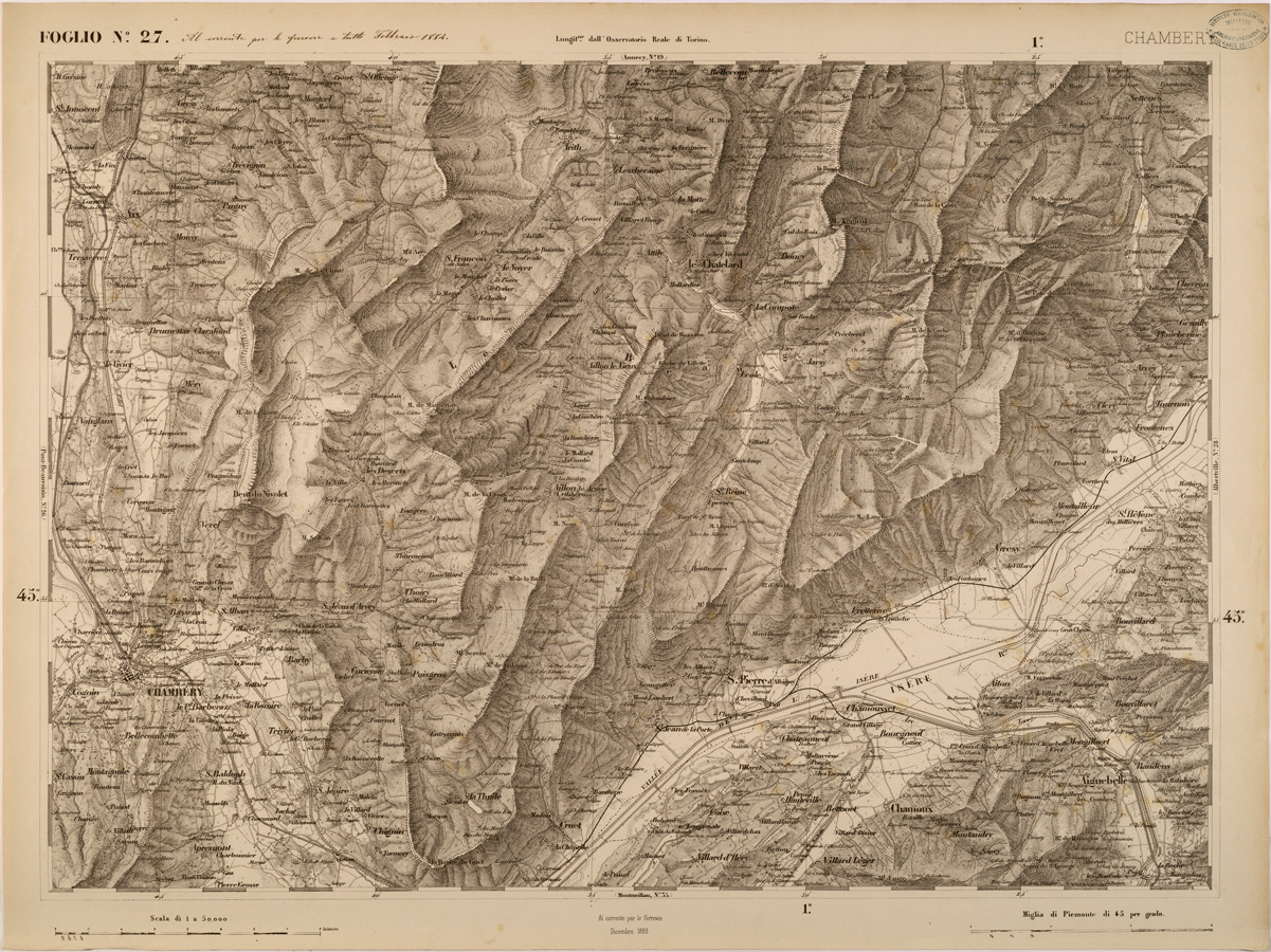 (N:27706) CARTA TOPOGRAFICA DEGLI STATI IN TERRAFERMA DI S. M. IL RE DI SARDEGNA FOGLIO 27 CHAMBERY
 (SE001398) Carte e stampe antiche: riproduzione a colori su carta (formato A1)