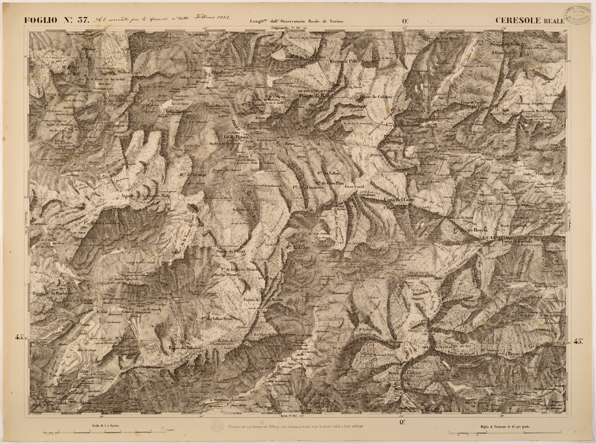 (N:27719) CARTA TOPOGRAFICA DEGLI STATI IN TERRAFERMA DI S. M. IL RE DI SARDEGNA FOGLIO 37 CERESOLE REALE
 (SE001408) Carte e stampe antiche: riproduzione a colori su carta (formato A1)