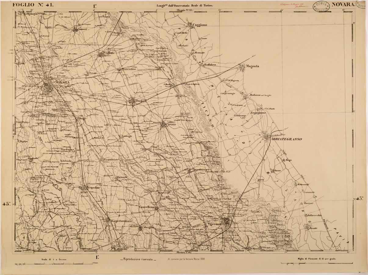 (N:27840) CARTA TOPOGRAFICA DEGLI STATI IN TERRAFERMA DI S. M. IL RE DI SARDEGNA FOGLIO 41 NOVARA
 (SE001412) Carte e stampe antiche: riproduzione a colori su carta (formato A1)