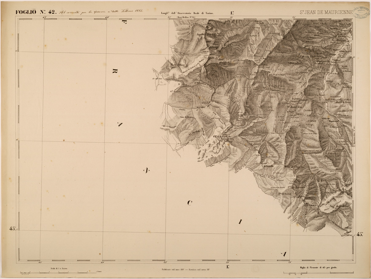 (N:27847) CARTA TOPOGRAFICA DEGLI STATI IN TERRAFERMA DI S. M. IL RE DI SARDEGNA FOGLIO 42 ST JEAN DE MAURIENNE
 (SE001413) Carte e stampe antiche: riproduzione a colori su carta (formato A1)