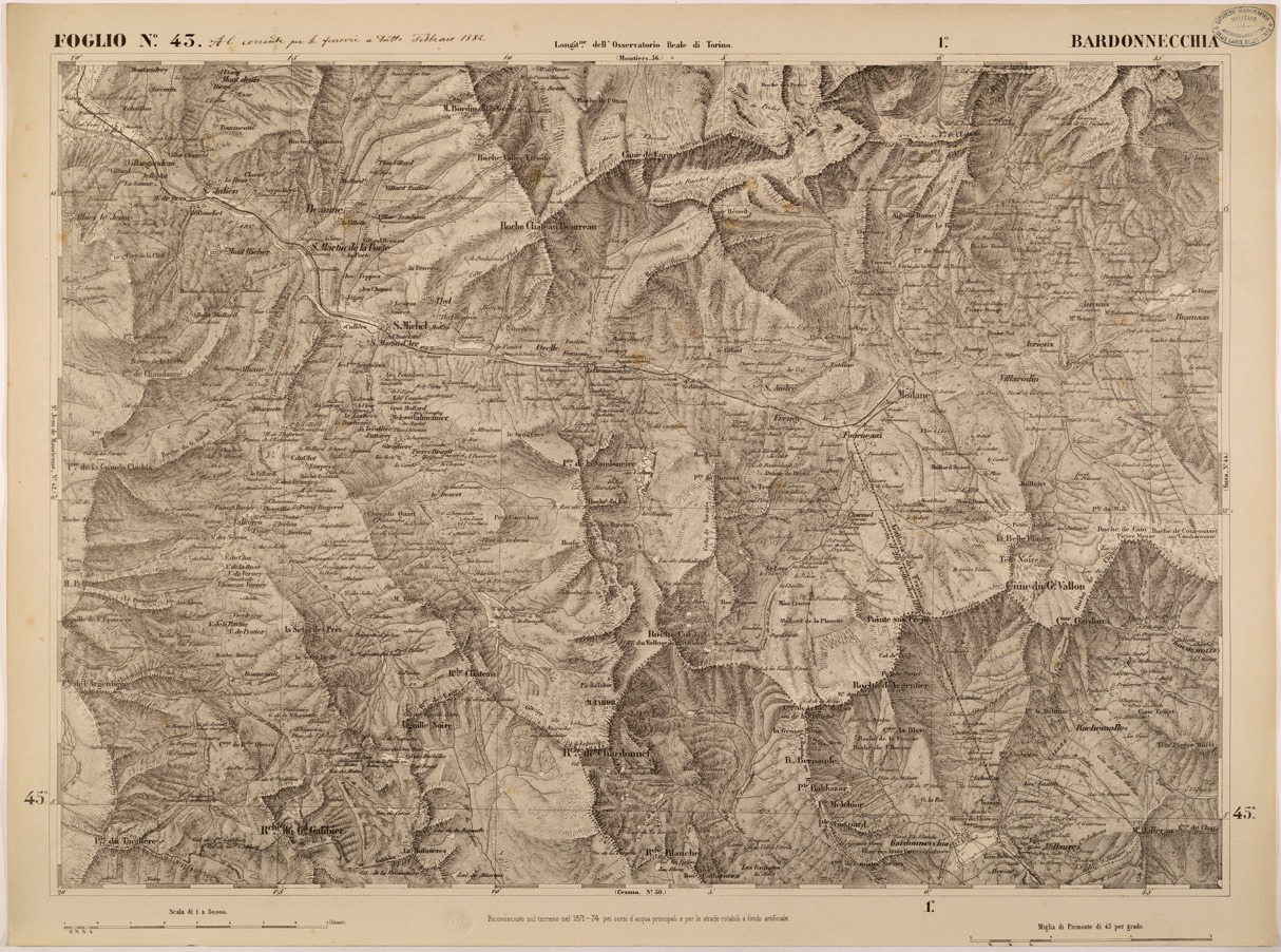 (N:27848) CARTA TOPOGRAFICA DEGLI STATI IN TERRAFERMA DI S. M. IL RE DI SARDEGNA FOGLIO 43 BARDONECCHIA
 (SE001414) Carte e stampe antiche: riproduzione a colori su carta (formato A1)