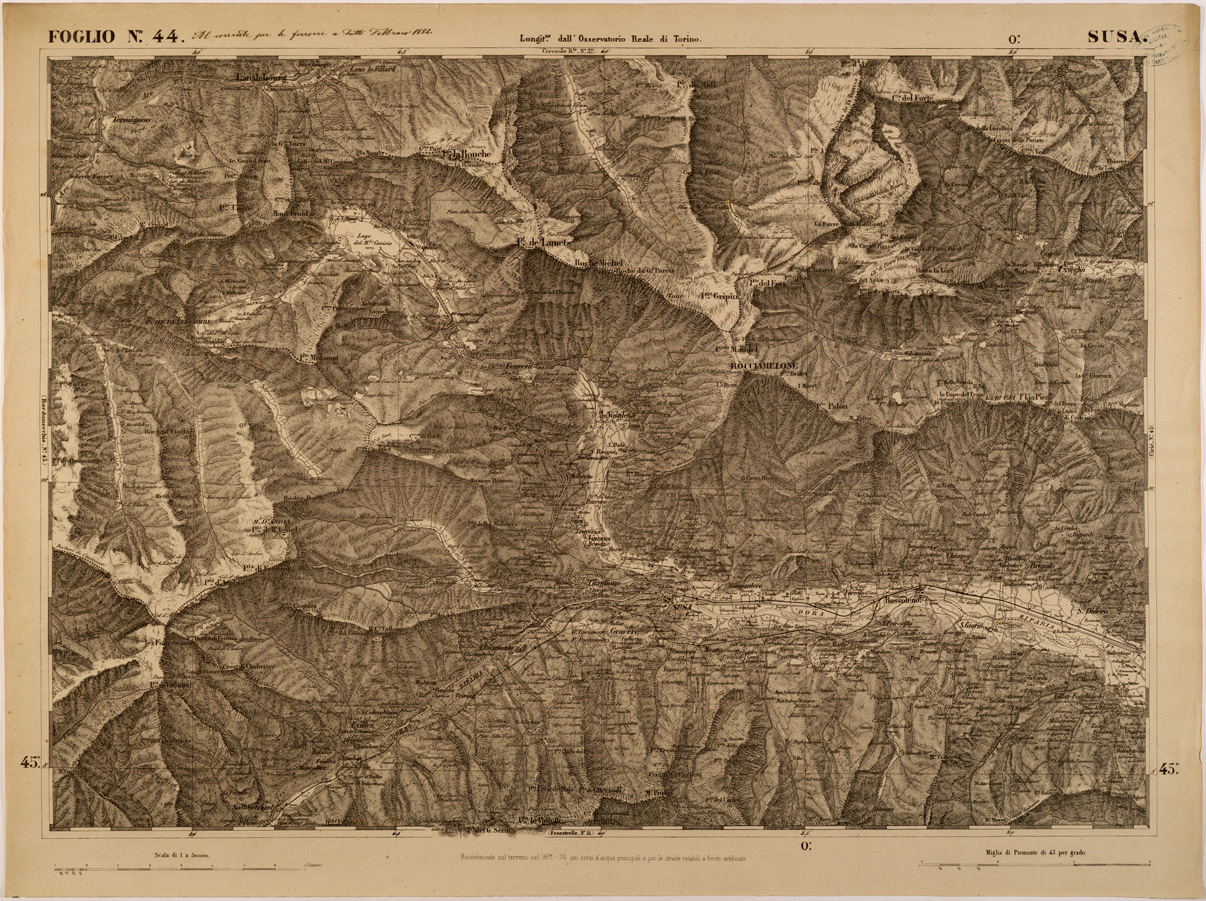 (N:27849) CARTA TOPOGRAFICA DEGLI STATI IN TERRAFERMA DI S. M. IL RE DI SARDEGNA FOGLIO 44 SUSA
 (SE001415) Carte e stampe antiche: riproduzione a colori su carta (formato A1)