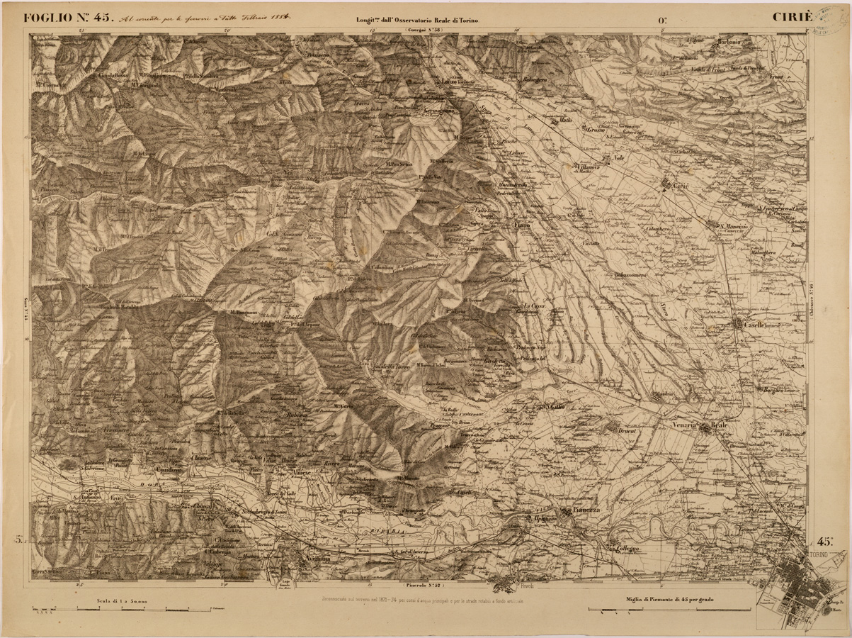 (N:27850) CARTA TOPOGRAFICA DEGLI STATI IN TERRAFERMA DI S. M. IL RE DI SARDEGNA FOGLIO 45 CIRIE'
 (SE001416) Carte e stampe antiche: riproduzione a colori su carta (formato A1)