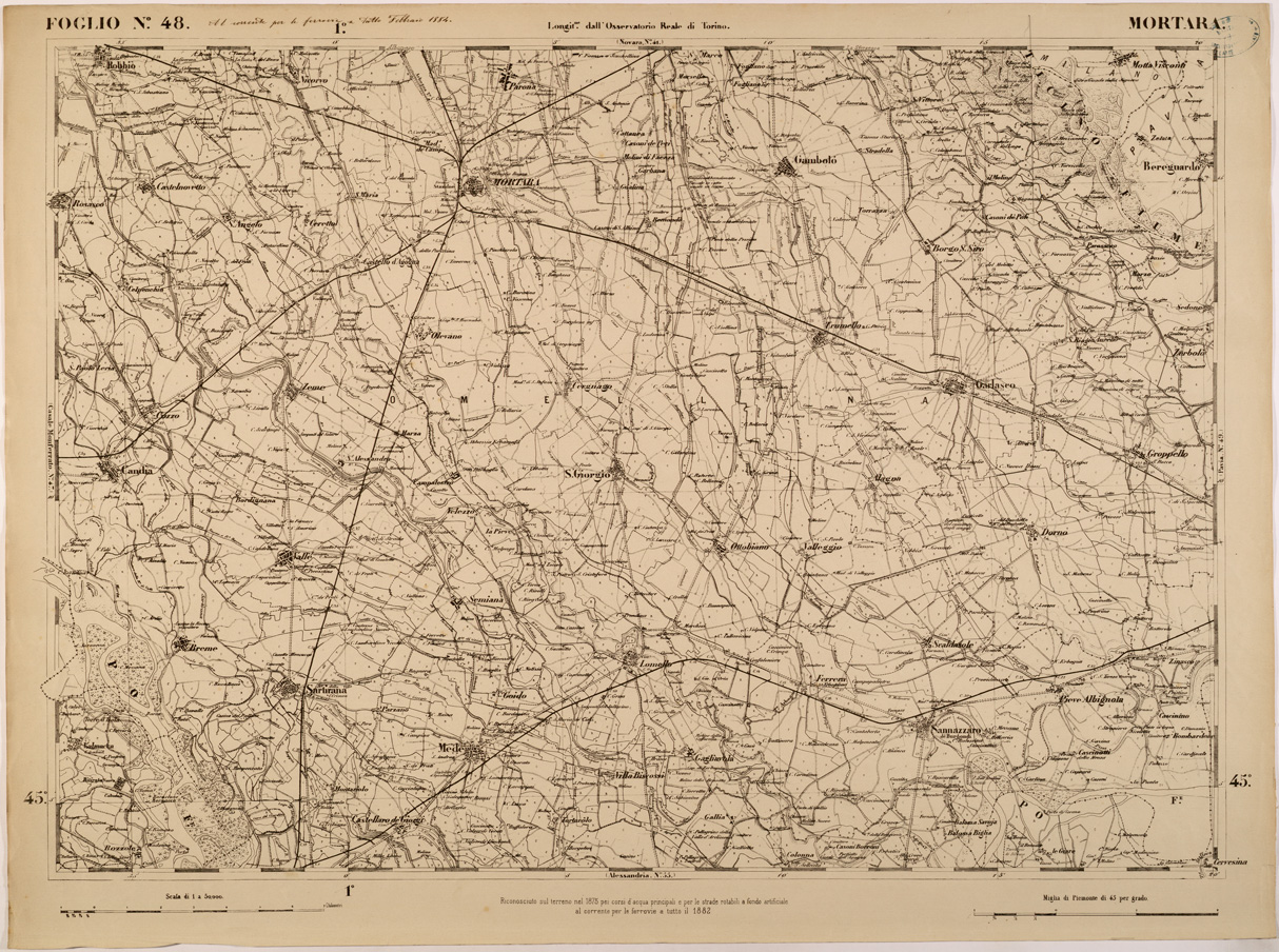 (N:27853) CARTA TOPOGRAFICA DEGLI STATI IN TERRAFERMA DI S. M. IL RE DI SARDEGNA FOGLIO 48 MORTARA
 (SE001419) Carte e stampe antiche: riproduzione a colori su carta (formato A1)
