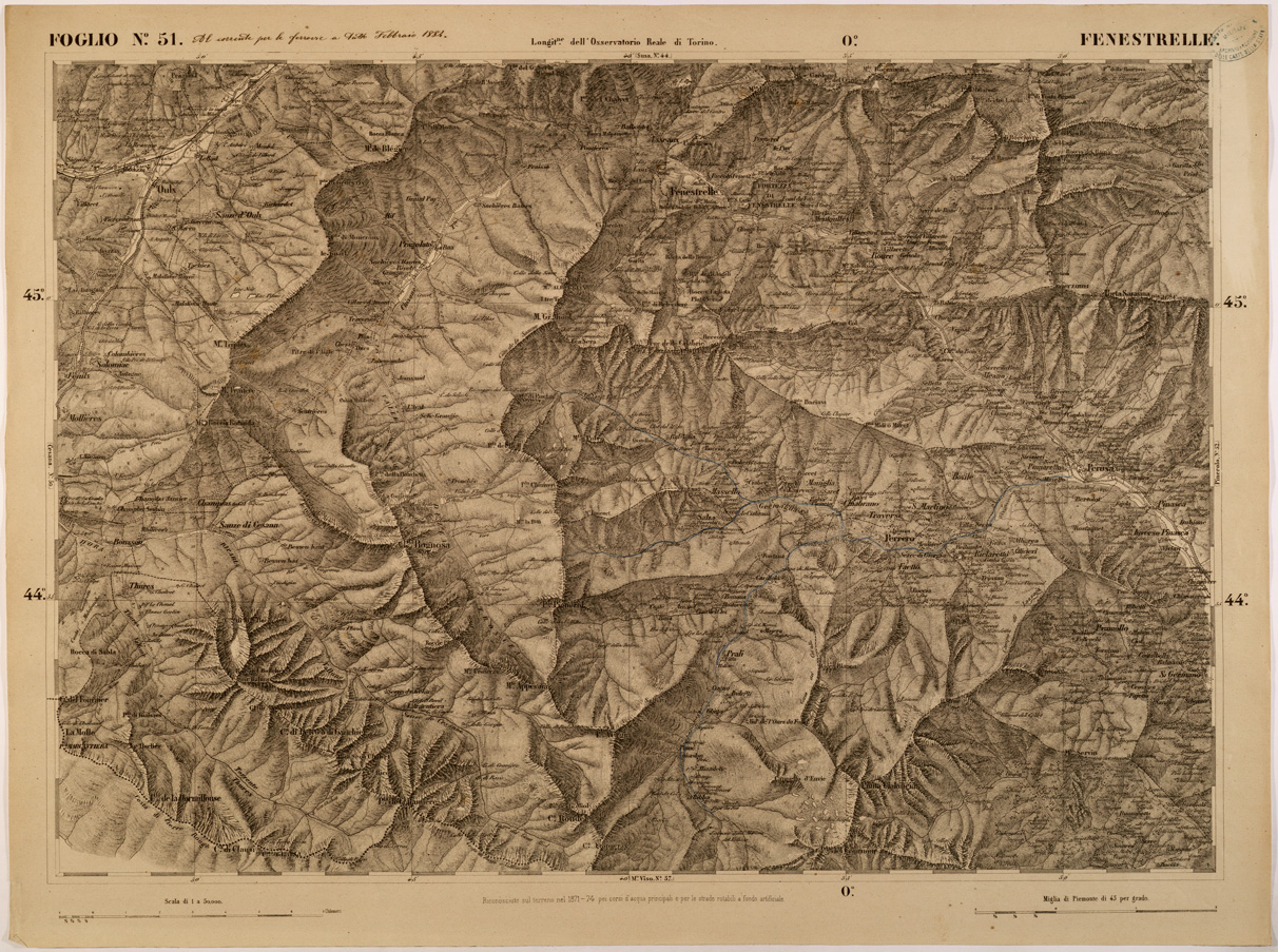 (N:27856) CARTA TOPOGRAFICA DEGLI STATI IN TERRAFERMA DI S. M. IL RE DI SARDEGNA FOGLIO 51 FENESTRELLE
 (SE001422) Carte e stampe antiche: riproduzione a colori su carta (formato A1)