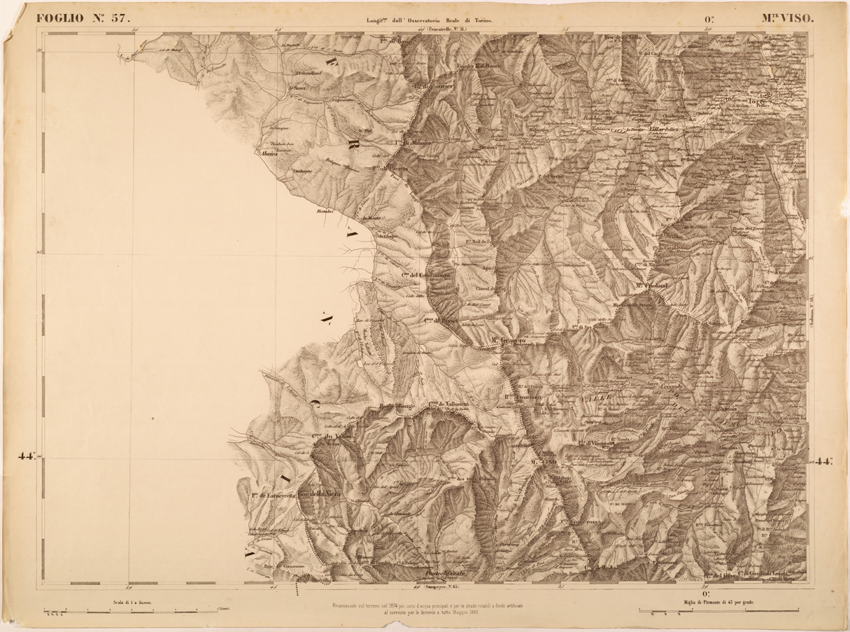(N:27869) CARTA TOPOGRAFICA DEGLI STATI IN TERRAFERMA DI S. M. IL RE DI SARDEGNA FOGLIO 57 M.TE VISO
 (SE001428) Carte e stampe antiche: riproduzione a colori su carta (formato A1)