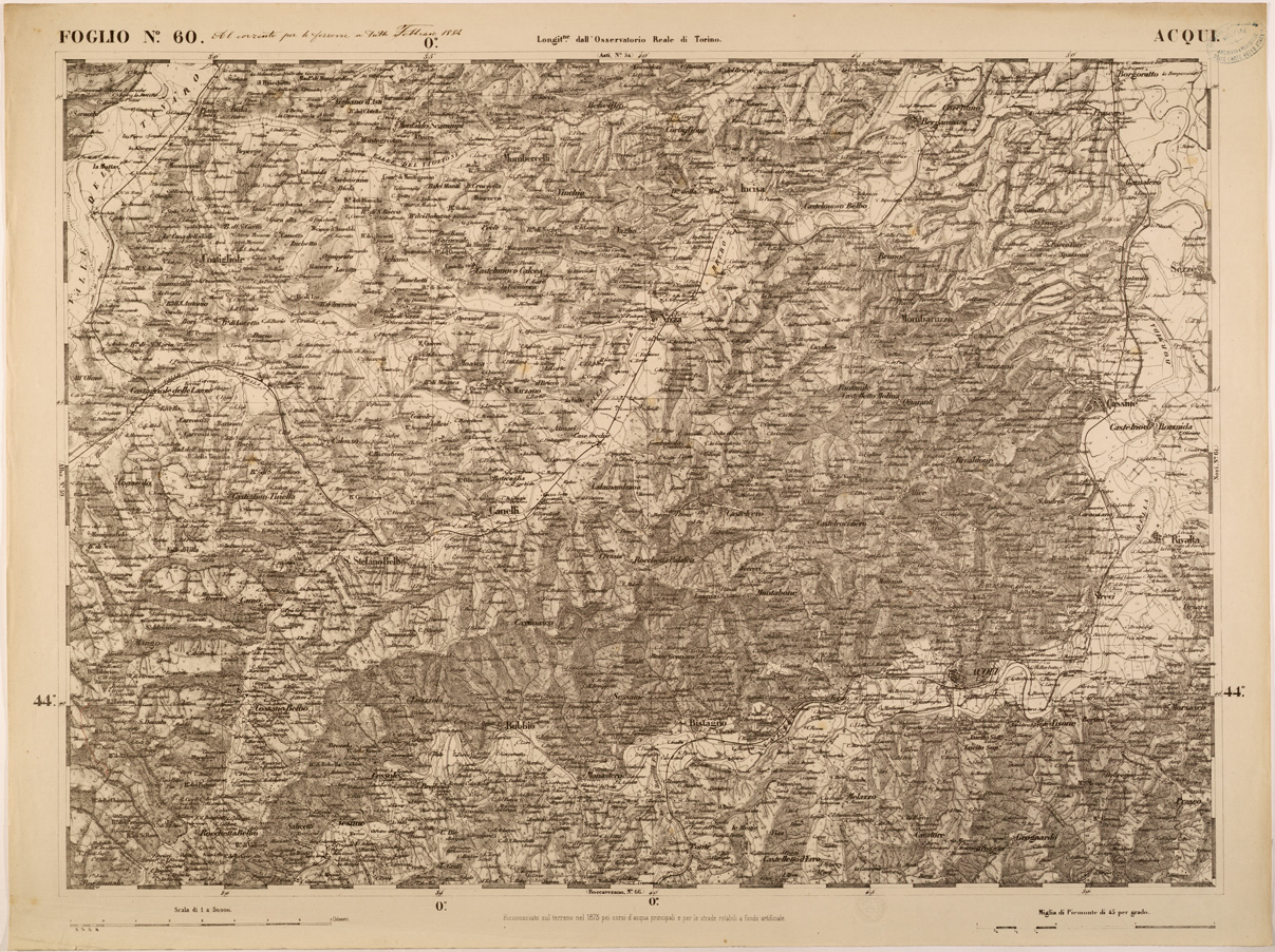 (N:27874) CARTA TOPOGRAFICA DEGLI STATI IN TERRAFERMA DI S. M. IL RE DI SARDEGNA FOGLIO 60 ACQUI
 (SE001431) Carte e stampe antiche: riproduzione a colori su carta (formato A1)