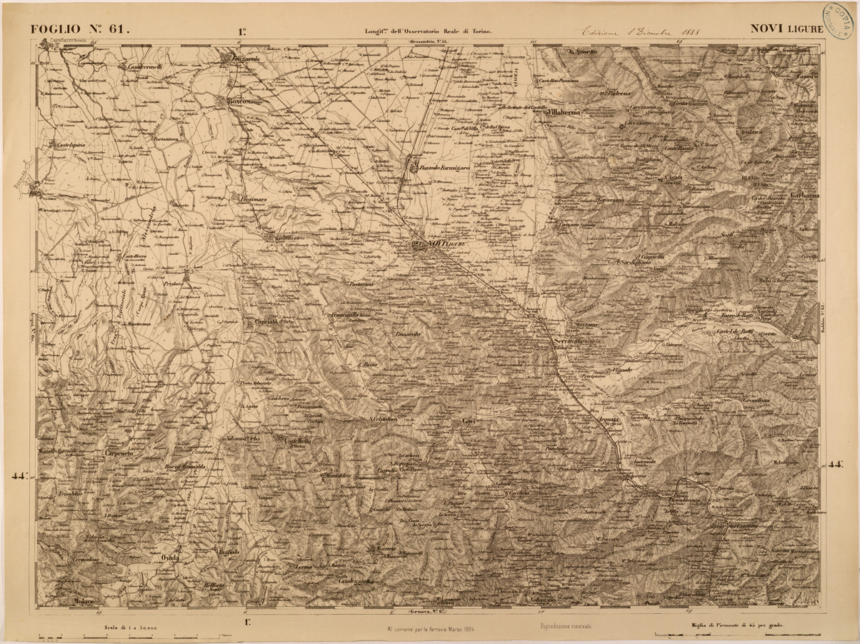 (N:27875) CARTA TOPOGRAFICA DEGLI STATI IN TERRAFERMA DI S. M. IL RE DI SARDEGNA FOGLIO 61 NOVI LIGURE
 (SE001432) Carte e stampe antiche: riproduzione a colori su carta (formato A1)