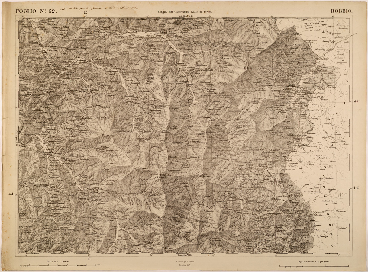 (N:27876) CARTA TOPOGRAFICA DEGLI STATI IN TERRAFERMA DI S. M. IL RE DI SARDEGNA FOGLIO 62 BOBBIO
 (SE001433) Carte e stampe antiche: riproduzione a colori su carta (formato A1)