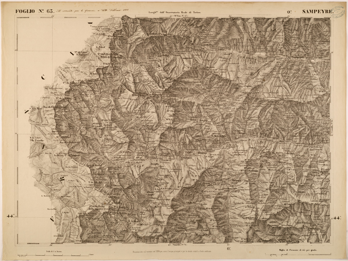 (N:27877) CARTA TOPOGRAFICA DEGLI STATI IN TERRAFERMA DI S. M. IL RE DI SARDEGNA FOGLIO 63 SAMPEYRE
 (SE001434) Carte e stampe antiche: riproduzione a colori su carta (formato A1)