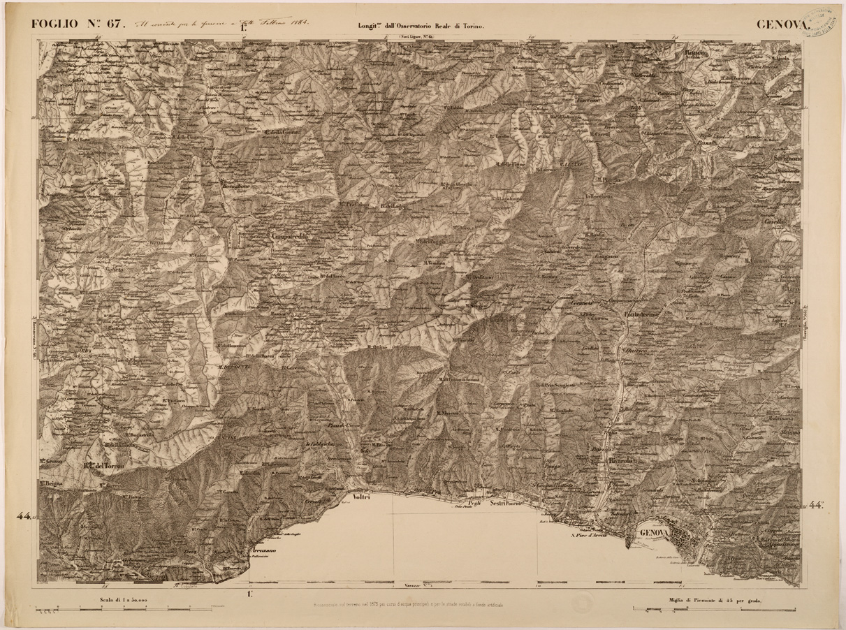 (N:27881) CARTA TOPOGRAFICA DEGLI STATI IN TERRAFERMA DI S. M. IL RE DI SARDEGNA FOGLIO 67 GENOVA
 (SE001438) Carte e stampe antiche: riproduzione a colori su carta (formato A1)