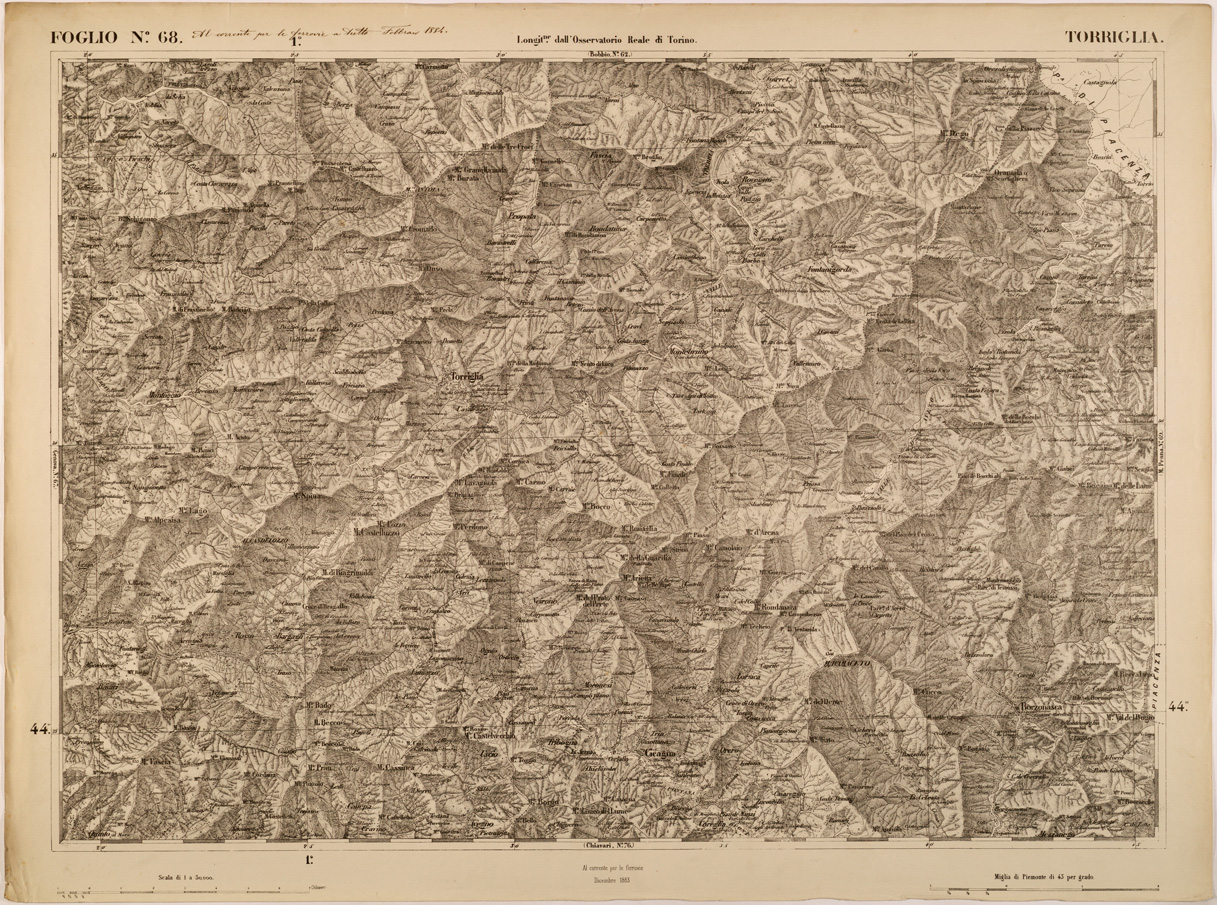 (N:27882) CARTA TOPOGRAFICA DEGLI STATI IN TERRAFERMA DI S. M. IL RE DI SARDEGNA FOGLIO 68 TORRIGLIA
 (SE001439) Carte e stampe antiche: riproduzione a colori su carta (formato A1)