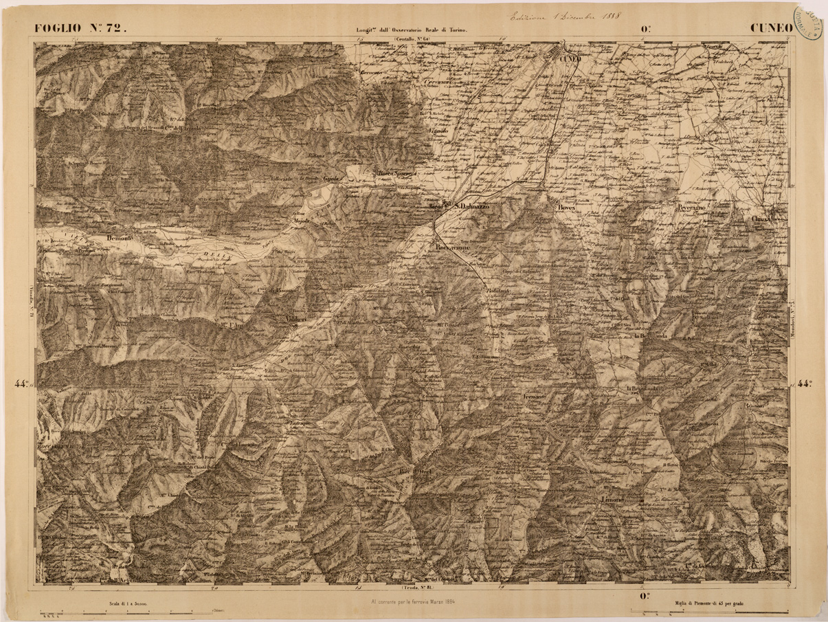 (N:27886) CARTA TOPOGRAFICA DEGLI STATI IN TERRAFERMA DI S. M. IL RE DI SARDEGNA FOGLIO 72 CUNEO
 (SE001443) Carte e stampe antiche: riproduzione a colori su carta (formato A1)