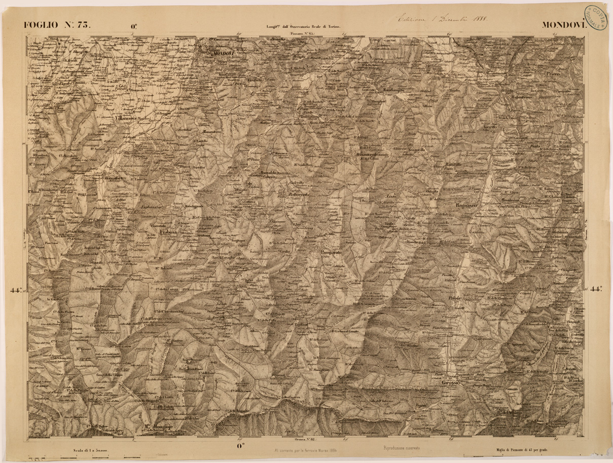 (N:27887) CARTA TOPOGRAFICA DEGLI STATI IN TERRAFERMA DI S. M. IL RE DI SARDEGNA FOGLIO 73 MONDOVI'
 (SE001444) Carte e stampe antiche: riproduzione a colori su carta (formato A1)