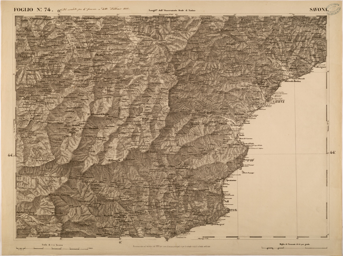 (N:27888) CARTA TOPOGRAFICA DEGLI STATI IN TERRAFERMA DI S. M. IL RE DI SARDEGNA FOGLIO 74 SAVONA
 (SE001445) Carte e stampe antiche: riproduzione a colori su carta (formato A1)