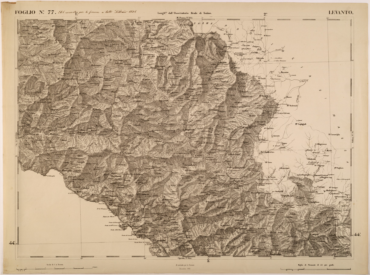 (N:27896) CARTA TOPOGRAFICA DEGLI STATI IN TERRAFERMA DI S. M. IL RE DI SARDEGNA FOGLIO 77 LEVANTO
 (SE001448) Carte e stampe antiche: riproduzione a colori su carta (formato A1)