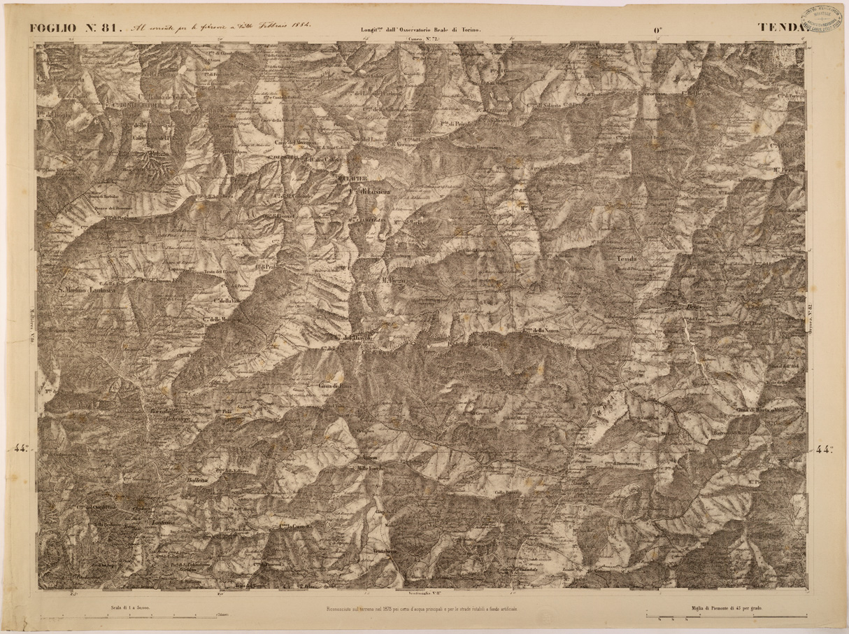 (N:27910) CARTA TOPOGRAFICA DEGLI STATI IN TERRAFERMA DI S. M. IL RE DI SARDEGNA FOGLIO 81 TENDA
 (SE001452) Carte e stampe antiche: riproduzione a colori su carta (formato A1)