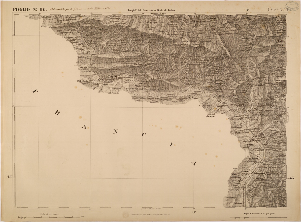(N:27920) CARTA TOPOGRAFICA DEGLI STATI IN TERRAFERMA DI S. M. IL RE DI SARDEGNA FOGLIO 86 LEVENZO
 (SE001457) Carte e stampe antiche: riproduzione a colori su carta (formato A1)