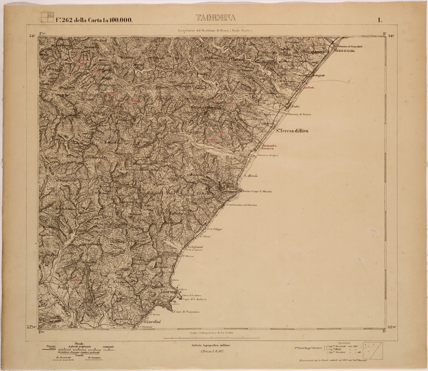 (N:27763) TAORMINA - FOGLIO 262 I. (SE001557) Carte e stampe antiche: riproduzione a colori su carta (formato A1)