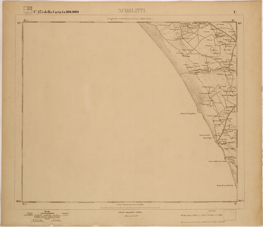 (N:27803) SCOGLITTI - FOGLIO 275 I. (SE001597) Carte e stampe antiche: riproduzione a colori su carta (formato A1)