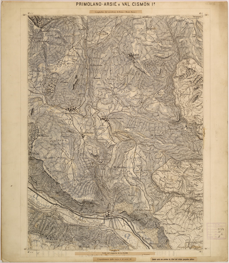 (N:27897) PRIMOLANO ARSIE' E VALCISMON - N.1 OVEST. (SE001663) Carte e stampe antiche: riproduzione a colori su carta (formato A1)