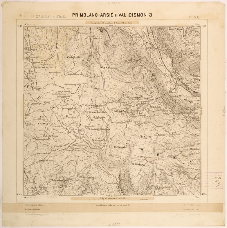 (N:27952) PRIMOLANO-ARSIE' E VAL CISMON 3. (SE001667) Carte e stampe antiche: riproduzione a colori su carta (formato A1)