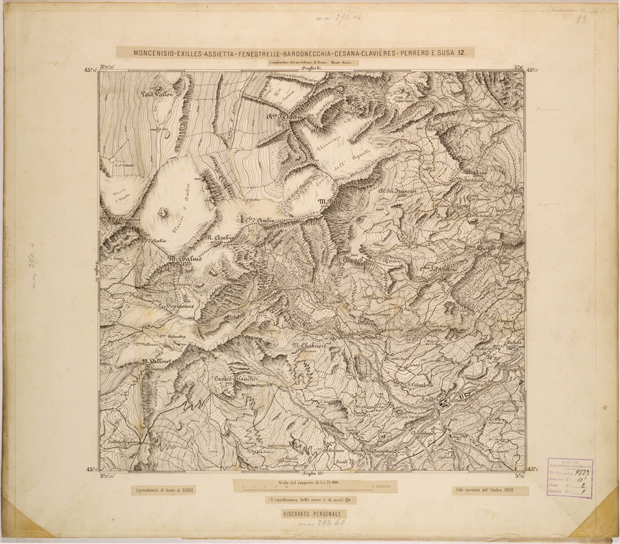 (N:27950) MONCENISIO-EXILLES-FENESTRELLE-BARDONECCHIA-CESANA-CLAVIERES-PERRERO E SUSA 12. (SE001703) Carte e stampe antiche: riproduzione a colori su carta (formato A1)