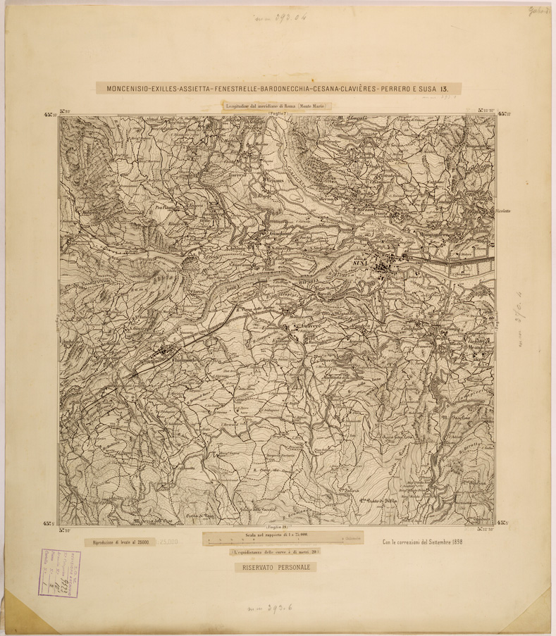 (N:27951) MONCENISIO-EXILLES-FENESTRELLE-BARDONECCHIA-CESANA-CLAVIERES-PERRERO E SUSA 13. (SE001704) Carte e stampe antiche: riproduzione a colori su carta (formato A1)