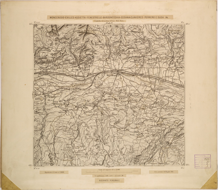 (N:27953) MONCENISIO-EXILLES-FENESTRELLE-BARDONECCHIA-CESANA-CLAVIERES-PERRERO E SUSA 14. (SE001705) Carte e stampe antiche: riproduzione a colori su carta (formato A1)