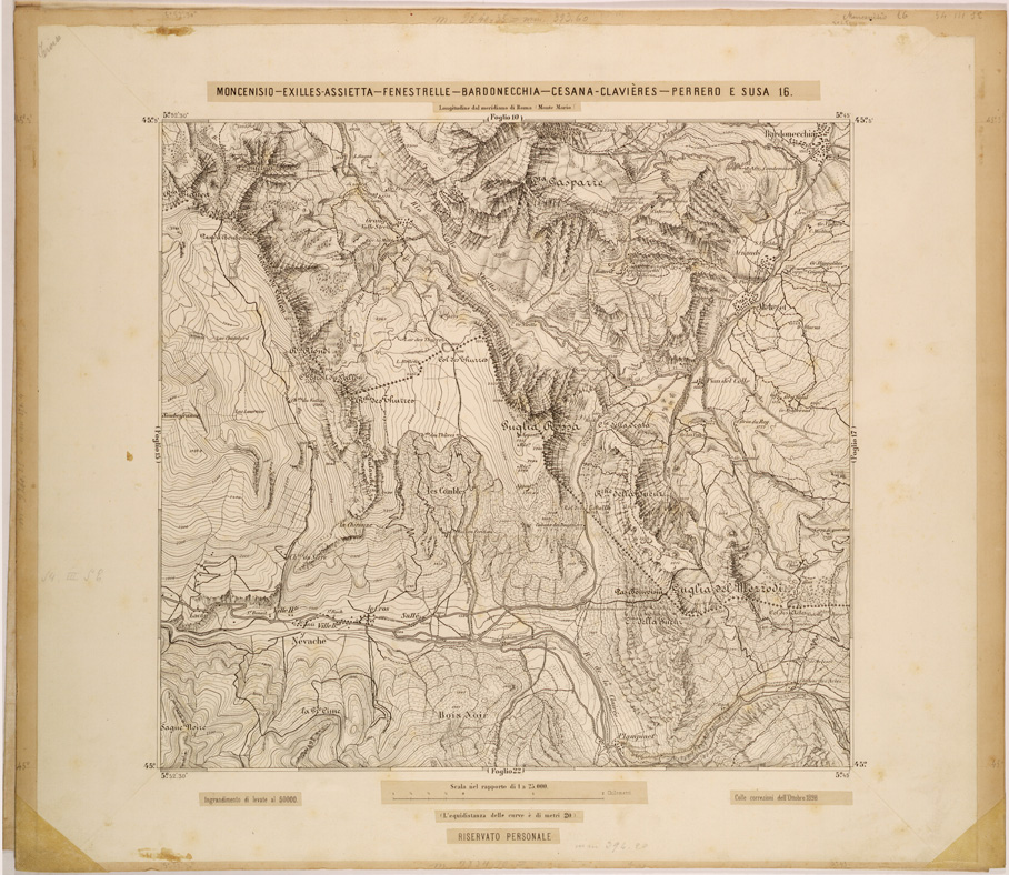 (N:27956) MONCENISIO-EXILLES-FENESTRELLE-BARDONECCHIA-CESANA-CLAVIERES-PERRERO E SUSA 16. (SE001707) Carte e stampe antiche: riproduzione a colori su carta (formato A1)