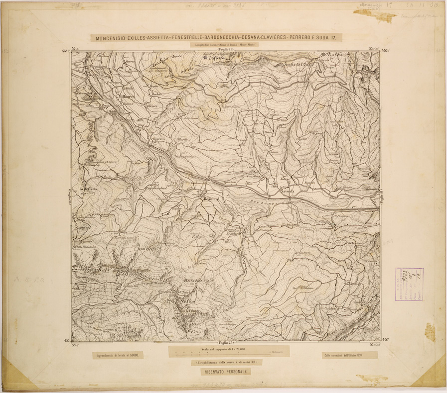 (N:27955) MONCENISIO-EXILLES-FENESTRELLE-BARDONECCHIA-CESANA-CLAVIERES-PERRERO E SUSA 17. (SE001708) Carte e stampe antiche: riproduzione a colori su carta (formato A1)