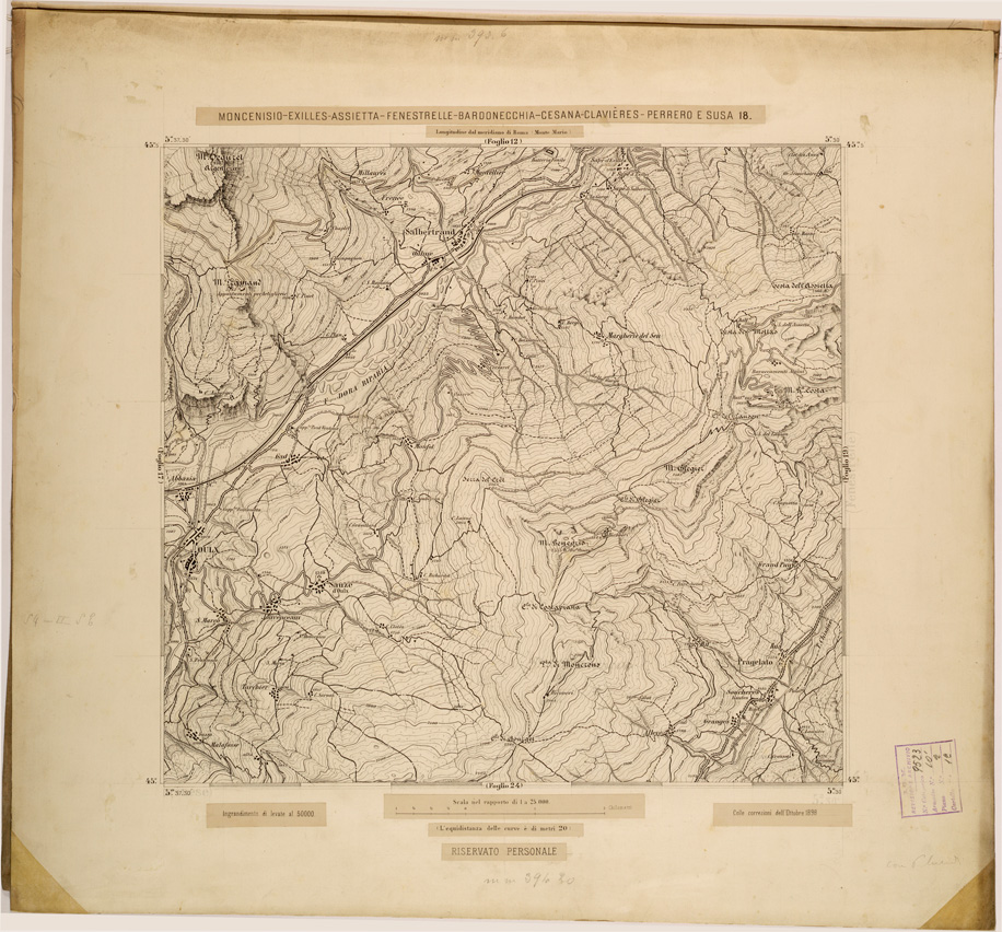 (N:27957) MONCENISIO-EXILLES-FENESTRELLE-BARDONECCHIA-CESANA-CLAVIERES-PERRERO E SUSA 18. (SE001709) Carte e stampe antiche: riproduzione a colori su carta (formato A1)