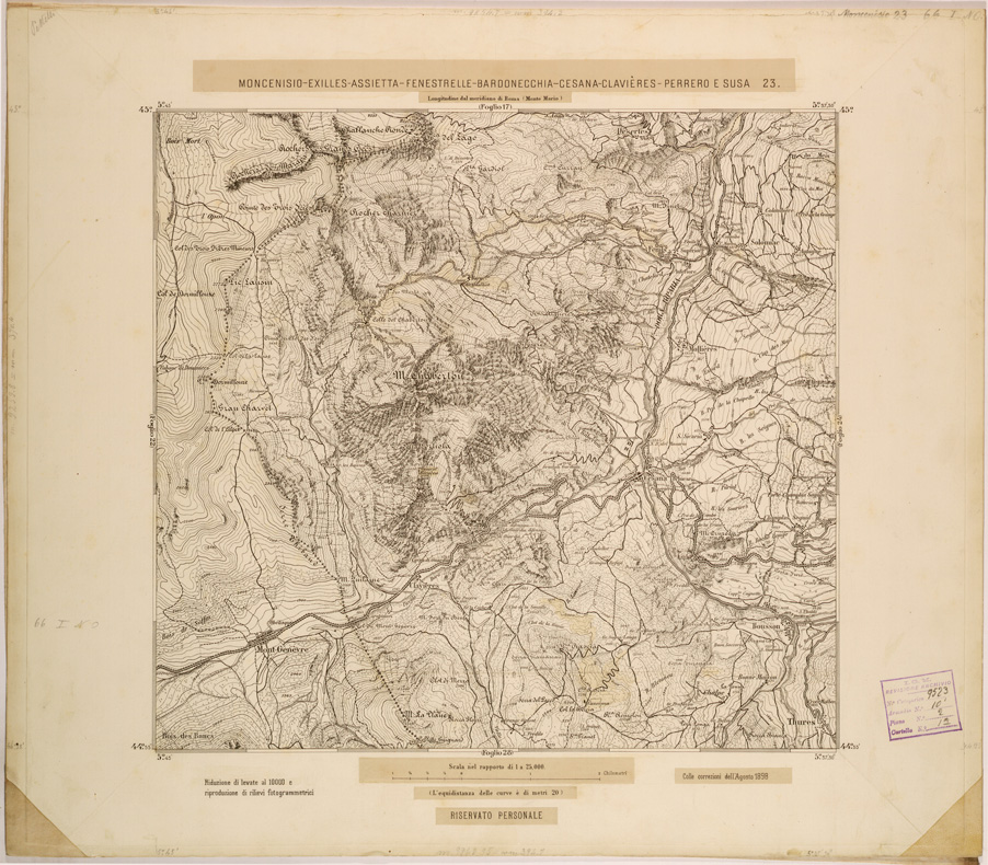 (N:27962) MONCENISIO-EXILLES-FENESTRELLE-BARDONECCHIA-CESANA-CLAVIERES-PERRERO E SUSA 23. (SE001714) Carte e stampe antiche: riproduzione a colori su carta (formato A1)