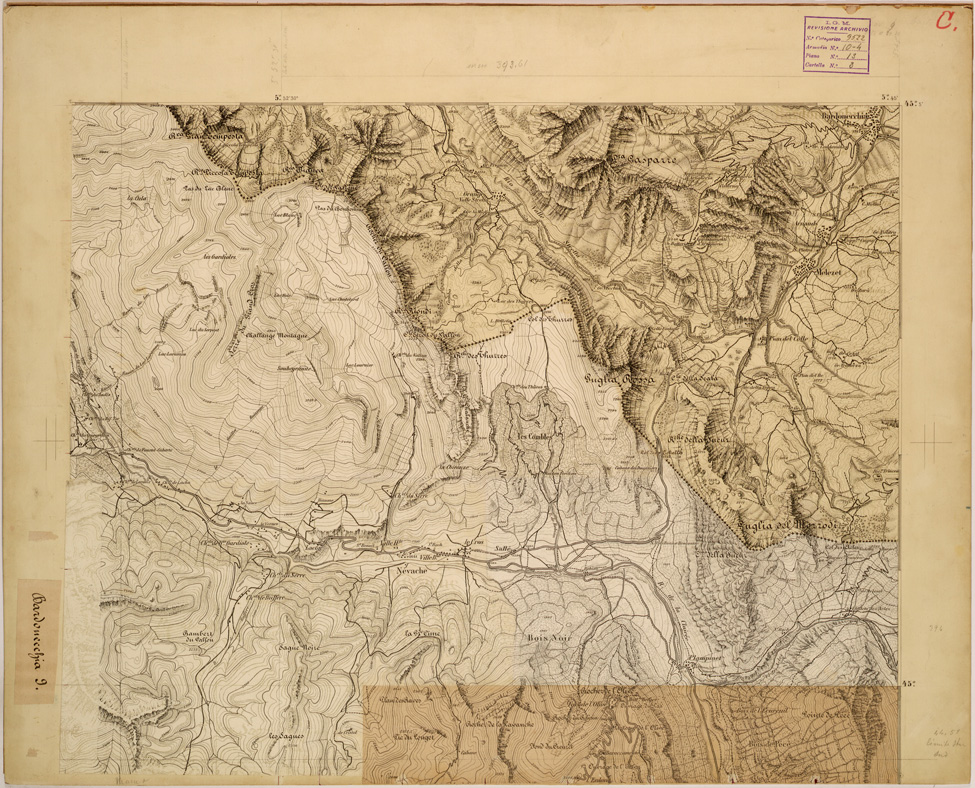 (N:28071) BARDONECCHIA - 9 C. (SE001823) Carte e stampe antiche: riproduzione a colori su carta (formato A1)