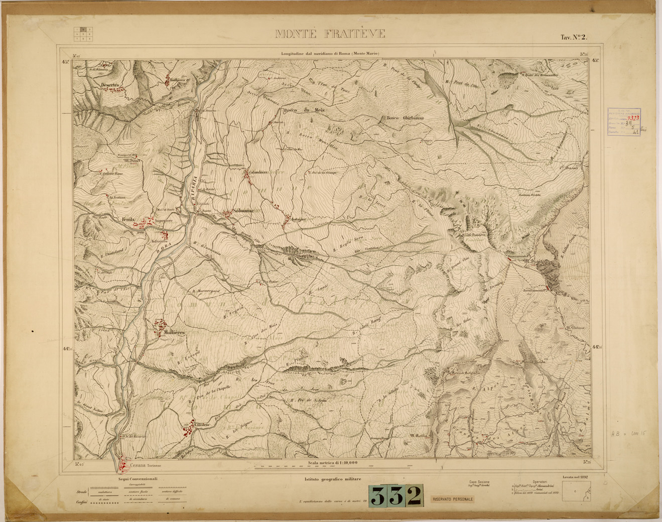 (N:28332) CARTA SPECIALE DI CESANA TORINESE - TAVOLA 2 - MONTE FRAITEVE (SE001981) Carte e stampe antiche: riproduzione a colori su carta (formato A1)