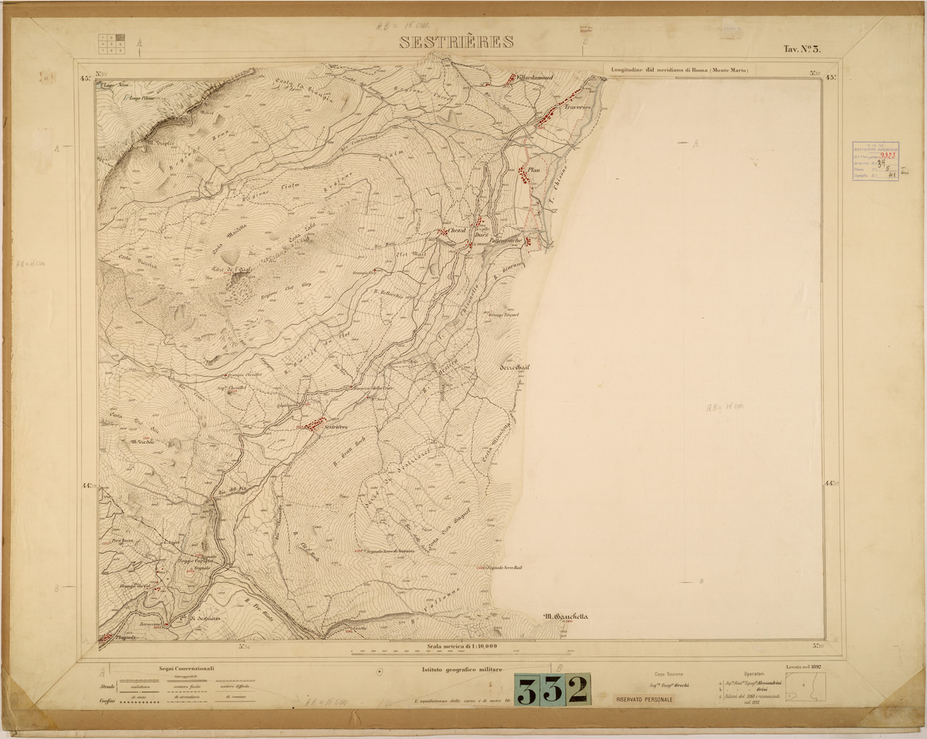 (N:28333) CARTA SPECIALE DI CESANA TORINESE - TAVOLA 3 - SESTRIERES (SE001982) Carte e stampe antiche: riproduzione a colori su carta (formato A1)