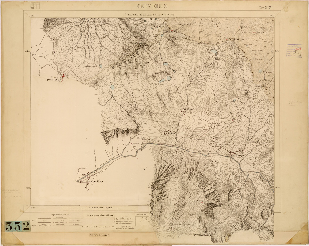 (N:28337) CARTA SPECIALE DI CESANA TORINESE - TAVOLA 7 - CERVIERES (SE001986) Carte e stampe antiche: riproduzione a colori su carta (formato A1)