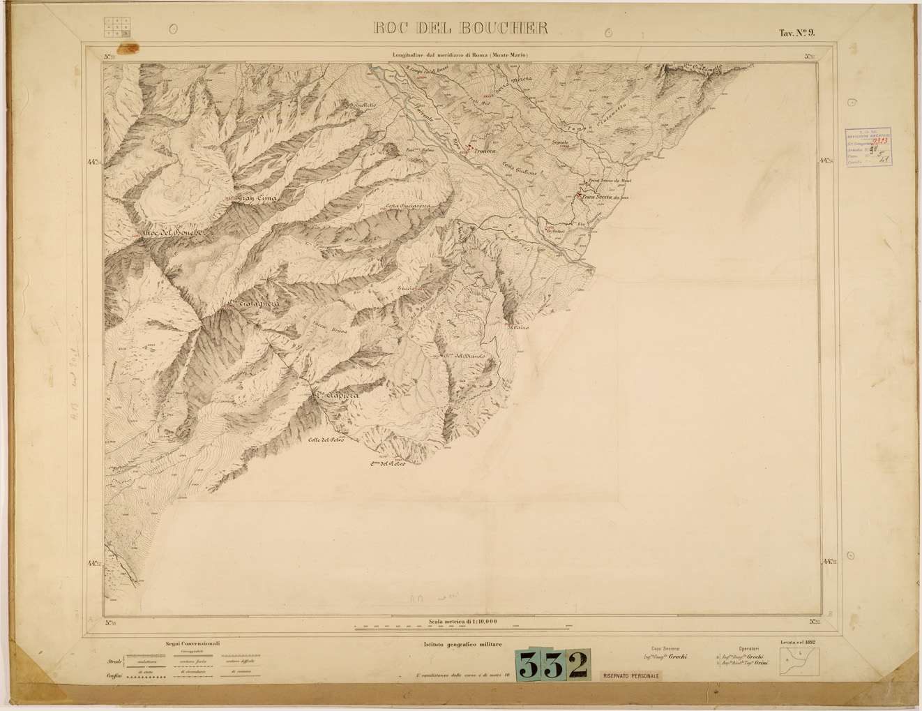 (N:28339) CARTA SPECIALE DI CESANA TORINESE - TAVOLA 9 - ROC DEL BOUCHER (SE001989) Carte e stampe antiche: riproduzione a colori su carta (formato A1)