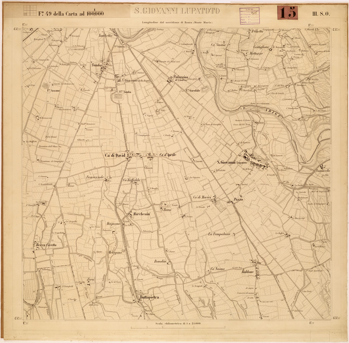 (N:28349) VERONA E DINTORNI - FOGLIO 49 III SO - S. GIOVANNI LUPATOTO (SE002001) Carte e stampe antiche: riproduzione a colori su carta (formato A1)