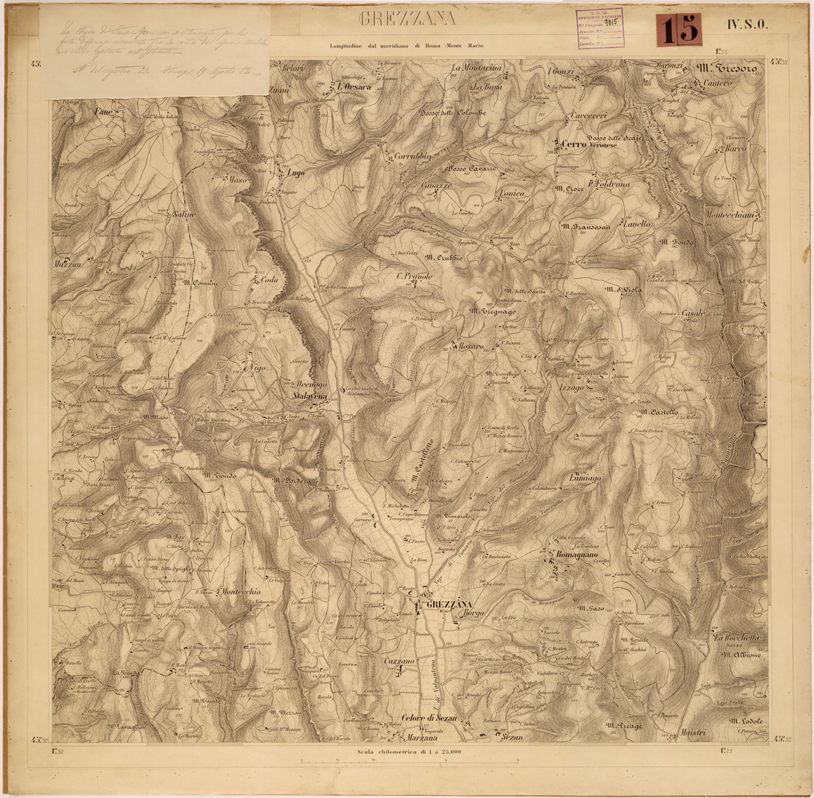 (N:28352) VERONA E DINTORNI - FOGLIO 49 IV SO - GREZZANA (SE002007) Carte e stampe antiche: riproduzione a colori su carta (formato A1)