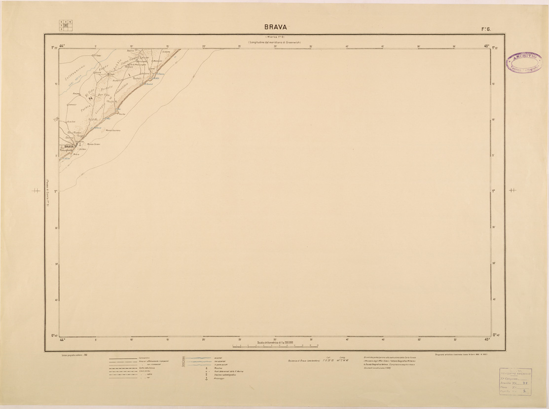 (N:28117) CARTA DELLA SOMALIA ITALIANA - FOGLIO 06 - BRAVA (SE002025) Carte e stampe antiche: riproduzione a colori su carta (formato A1)