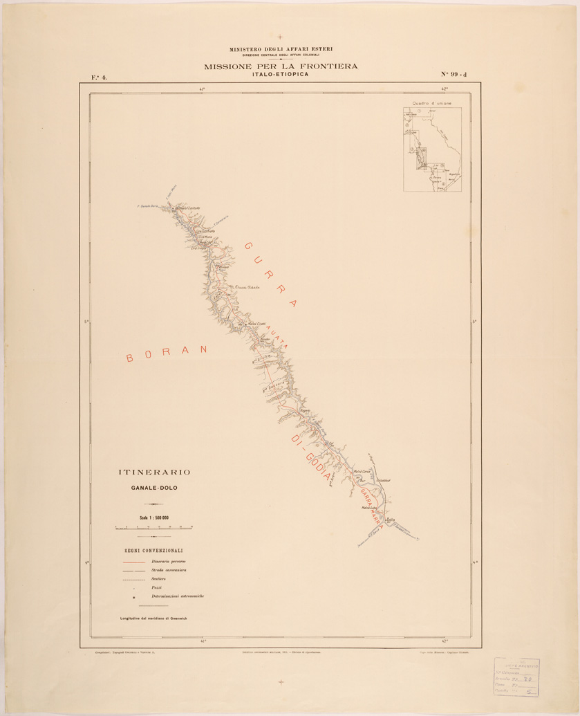 (N:28171) MISSIONE PER LA FRONTIERA ITALO ETIOPICA - FOGLIO 4 - ITINERARIO GANALE DOLO (SE002058) Carte e stampe antiche: riproduzione a colori su carta (formato A1)