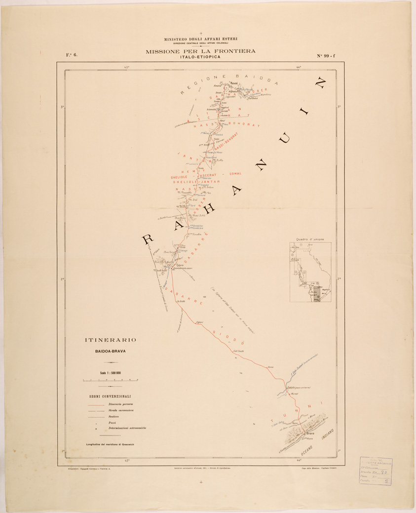 (N:28175) MISSIONE PER LA FRONTIERA ITALO ETIOPICA - FOGLIO 6 - ITINERARIO BAIDOA BRAVA (SE002060) Carte e stampe antiche: riproduzione a colori su carta (formato A1)