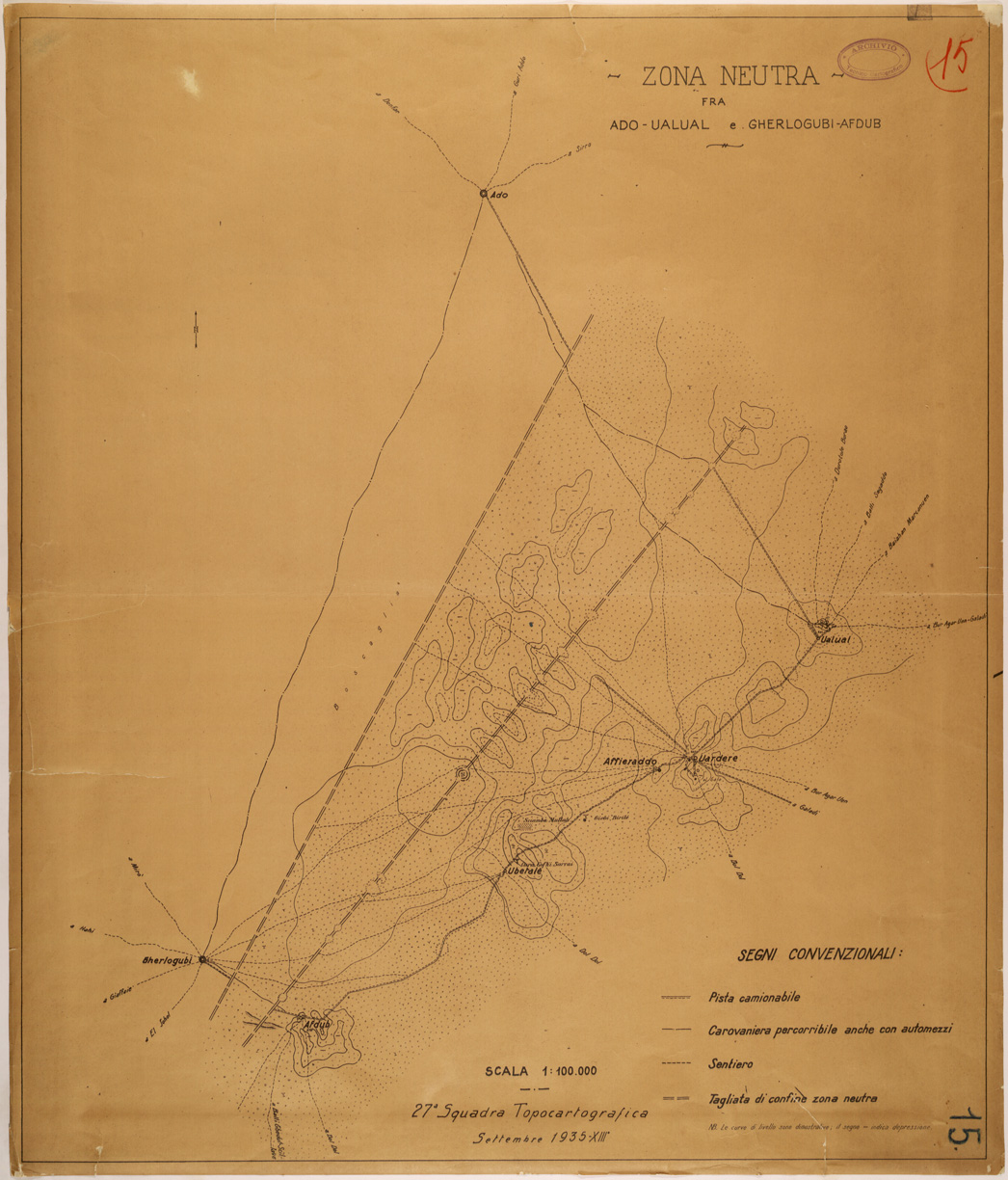 (N:28226) ZONA NEUTRA FRA ADO UALUAL E GHERLOGUBI AFDUB (SE002092) Carte e stampe antiche: riproduzione a colori su carta (formato A1)