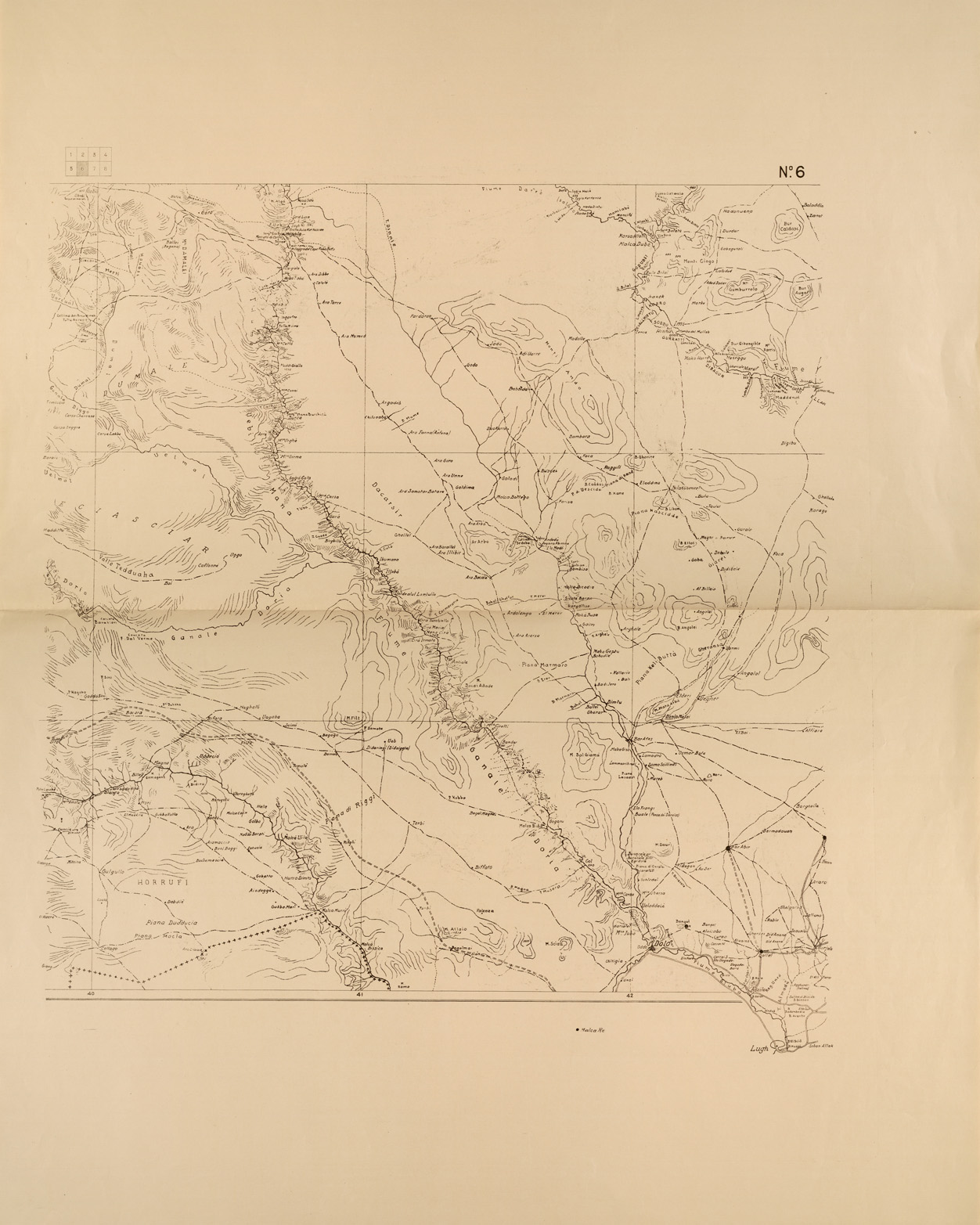 (N:28301) REGIONE SOMALO ETIOPICA DAL IV AL X PARALLELO - FOGLIO 6 (SE002122) Carte e stampe antiche: riproduzione a colori su carta (formato A1)