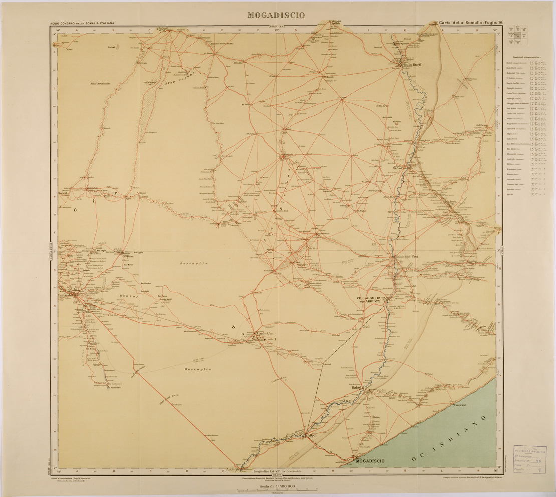 (N:28394) CARTA DELLA SOMALIA - FOGLIO 16 - MOGADISCIO (SE002181) Carte e stampe antiche: riproduzione a colori su carta (formato A1)