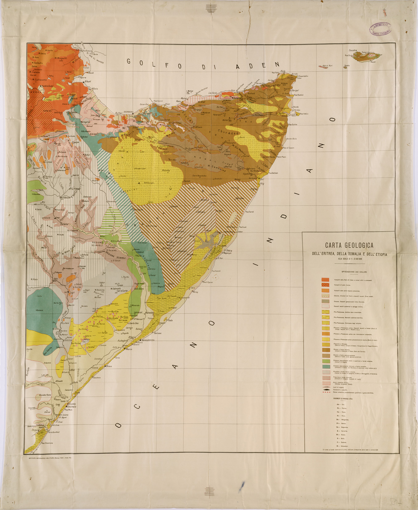 (N:28532) CARTA GEOLOGICA DELL'ERITREA DELLA SOMALIA E DELL'ETOPIA (SE002288) Carte e stampe antiche: riproduzione a colori su carta (formato A1)