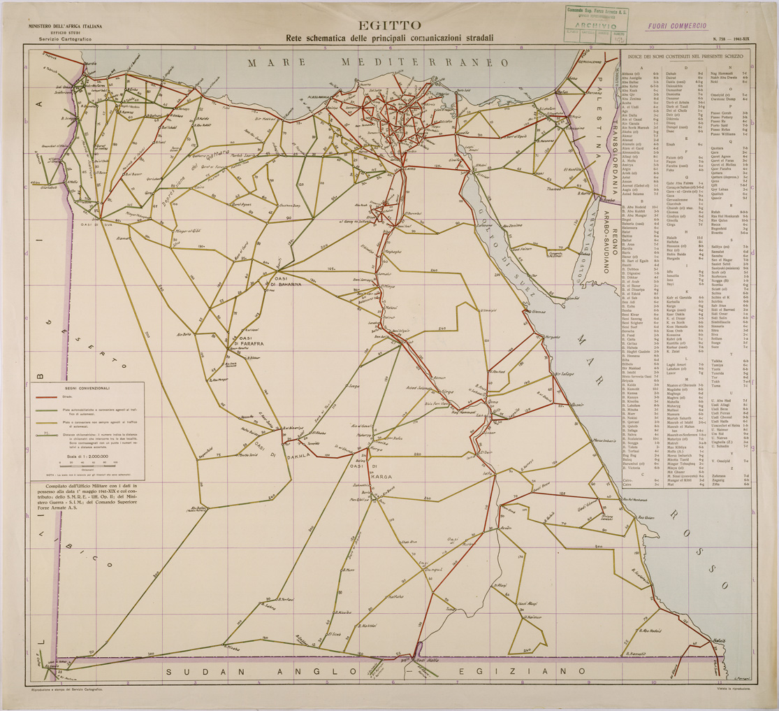 (N:28543) EGITTO RETE SCHEMATICA DELLE PRINCIPALI COMUNICAZIONI STRADALI. (SE002302) Carte e stampe antiche: riproduzione a colori su carta (formato A1)