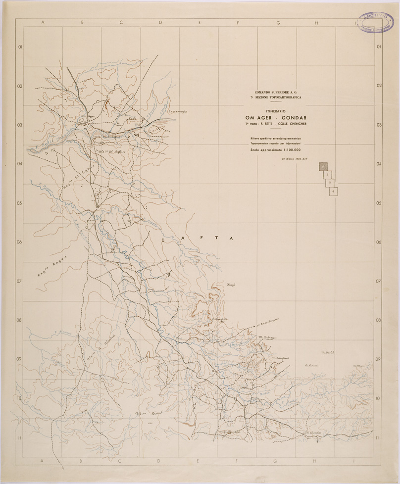 (N:28557) ITINERARIO OM AGER - GONDAR  - FOGLIO 1. (SE002310) Carte e stampe antiche: riproduzione a colori su carta (formato A1)